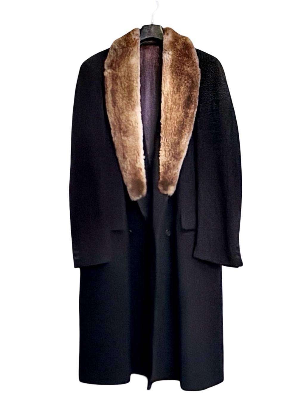 Cardinal Canada Men's Double-Breasted Wool Overcoat |  Fur Collar | Navy | 40R
